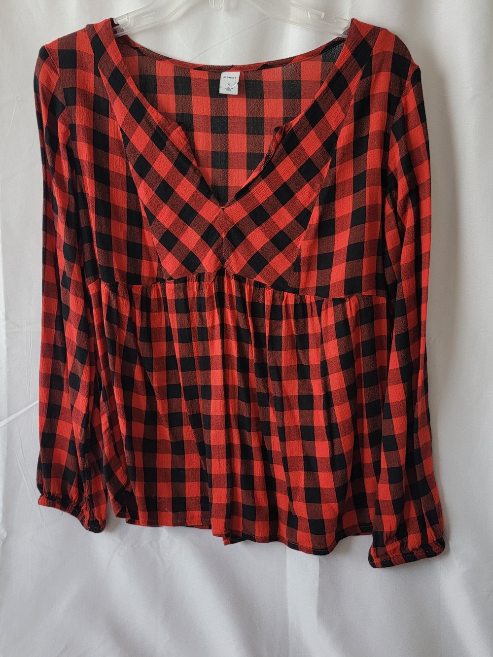 Red and Black Buffalo Plaid V-Neck Tunic